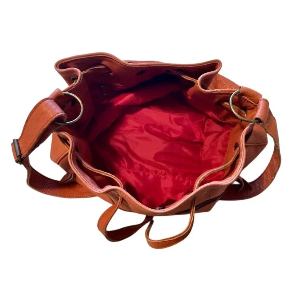Women's Vintage Genuine Leather Orange Brown Bag Shoulder Purse Zippers Pockets